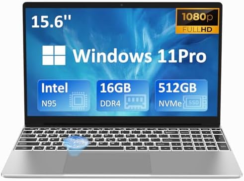 16GB RAM Laptop with 512GB SSD, Intel N95, 15.6″ FHD Screen, Windows 11 Pro