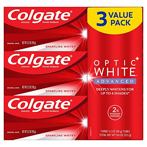 Colgate Optic White Advanced Toothpaste Pack for Teeth Whitening, 3 Pack, 3.2 oz
