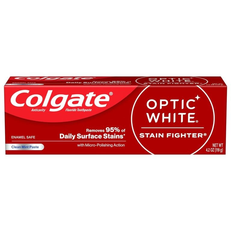Colgate Optic White Stain Fighter Toothpaste with Fluoride, 4.2 oz Tube