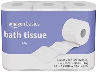 Amazon Basics 2-Ply Toilet Paper, 6 Rolls – Equivalent to 25 Regular Rolls