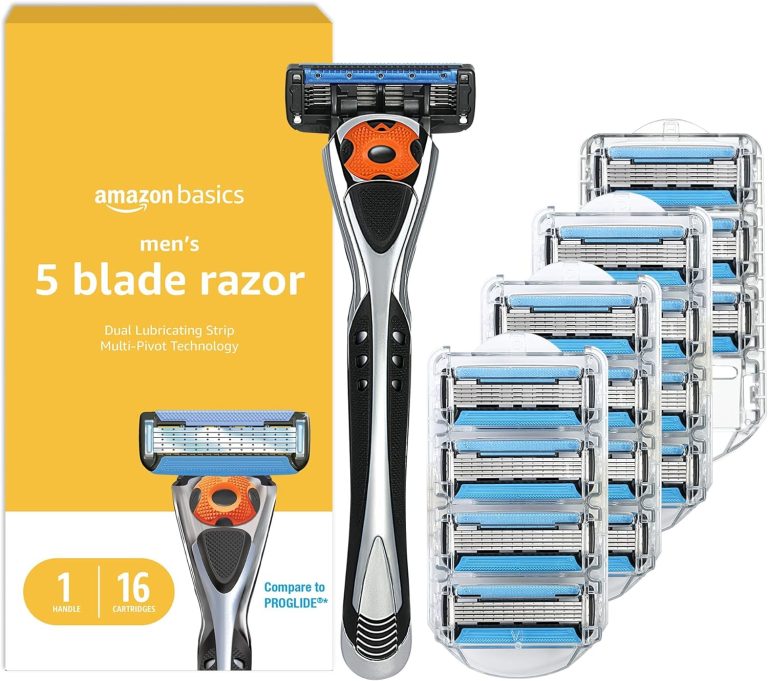 Amazon Basics Men’s 5-Blade Razor Set with 16 Cartridges and Precision Trimmer