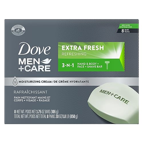 Dove Men+Care 3-in-1 Bar Cleanser: Extra Fresh, Moisturizing, Pack of 8