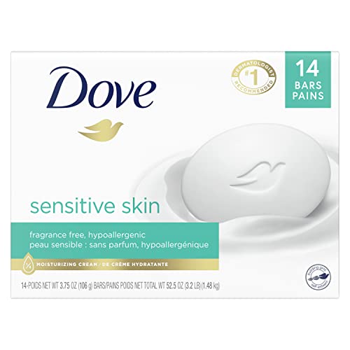 Dove Moisturizing Beauty Bar for Sensitive Skin – Fragrance-Free, Hypoallergenic (14 Bars)