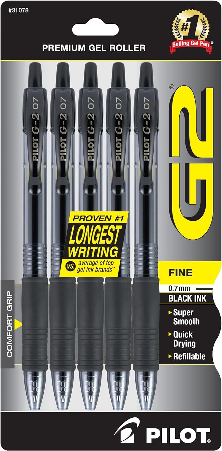 Pilot G2 Premium Gel Pens, Fine Point Black-Pack of 5 – 0.7 mm